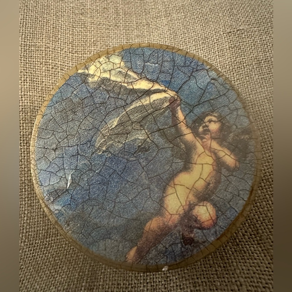 Vintage Artisan Michal Negrin Round Box Angel Jewelry Trinket Box Collectible